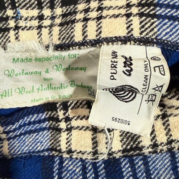Vintage 100% Wool Blue Plaid Pleated Maxi Wrap Skirt Academia M - Picture 8 of 8